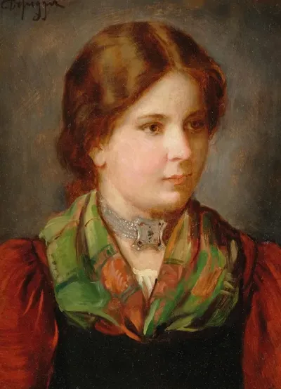 A Young Girl In Traditional Costume With Shawl And Choker