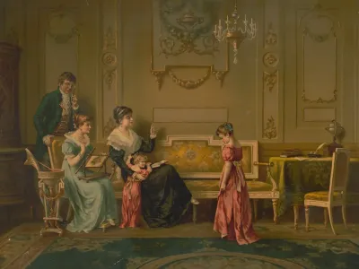 A Young Girl Stands In Front Of Her Family Looking Down