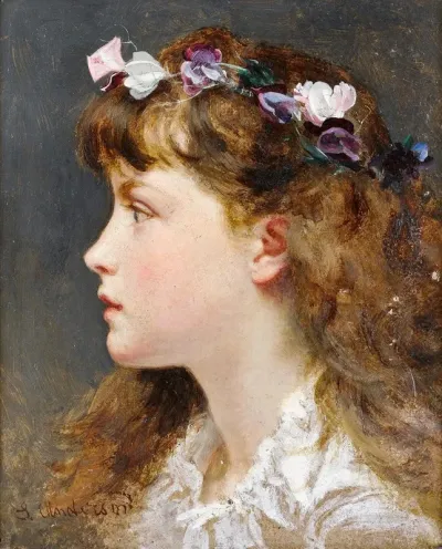 A Young Girl With A Garland Of Flowers In Her Hair