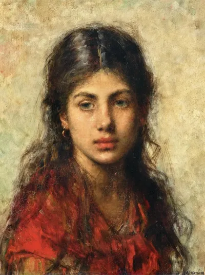 A Young Girl With A Red Shawl