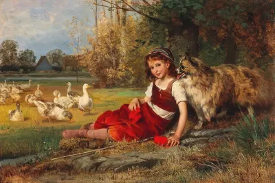 A Young Goose Girl Resting