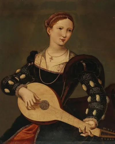 A Young Lady Playing A Lute
