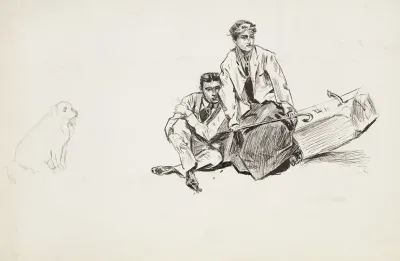 A Young Man And Woman Slide Off A Log They Were Sitting On As One End Of The Log Rises Up A Dog Watches Them