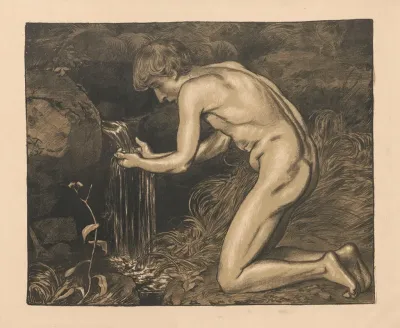 A Young Man Drawing Water From A Spring Nude