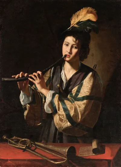 A Young Man Playing A Cornet