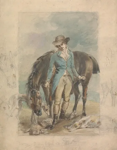 A Young Man With A Horse With Studies Of Hounds And Dead Hare
