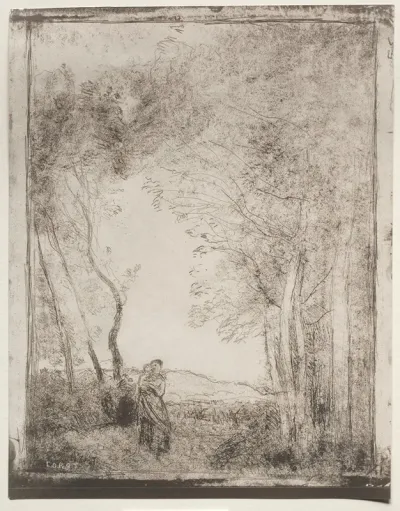 A Young Mother At The Entrance Of A Wood