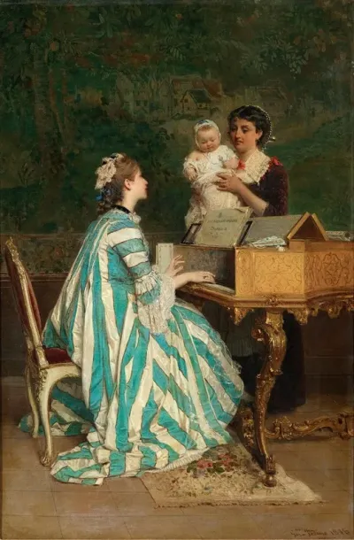 A Young Mother Playing The Hapsichord