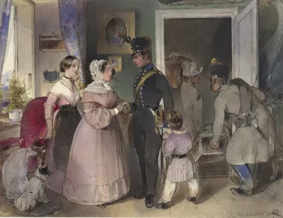 A Young Officer Saying Farewell To His Family