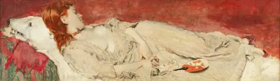 A Young Red Hair Girl Sleeping On A Bearskin