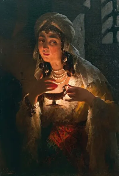 A Young Turkish Woman With An Oil Lamp