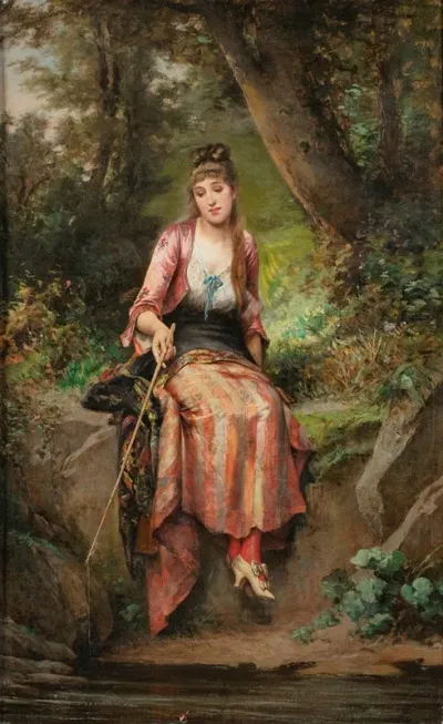 A Young Woman Fishing