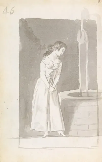 A Young Woman Looking Into A Well