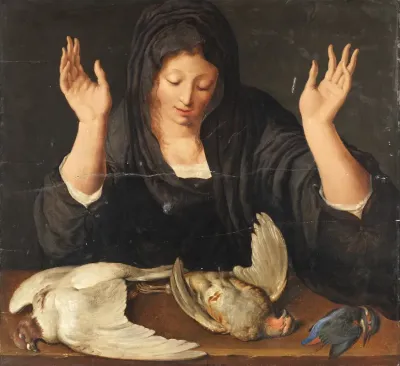 A Young Woman Mourning A Dead Dove A Partridge And A Kingfisher