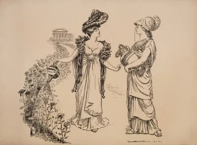 A Young Woman Representing The 20th Century Waters Flowers Representing College Students With Money
