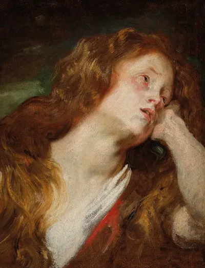 A Young Woman Resting Her Head Probably The Penitent Magdalene