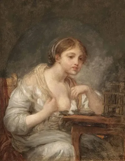 A Young Woman With A Birdcage