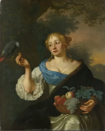 A Young Woman With A Parrot