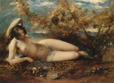 A Young Women Reclining On A Fur Rug