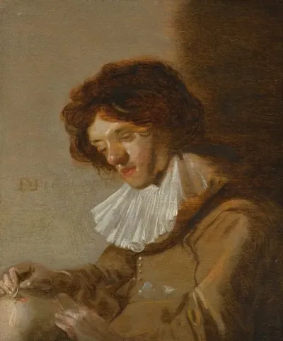 A Youth Holding A Flask