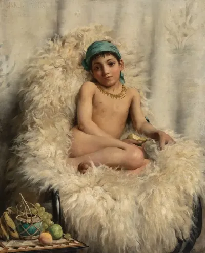 A Youth Resting On A Sheepskin
