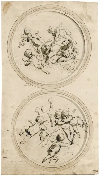 Aarde En Vuur Medaillons Met Putti