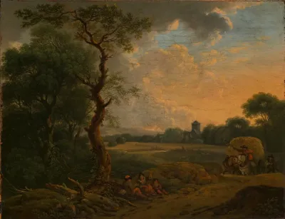 Abendlandschaft Mit Heuwagen