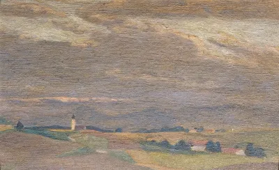 Abendlandschaft Mit Kirchturm