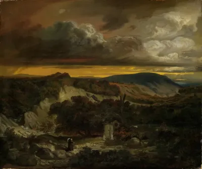 Abendliche Landschaft Mit Heimkehrenden Einsiedler