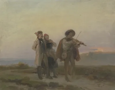 Abendlicher Spaziergang Geiger Und Bauernpaar Auf Den Feldern 2