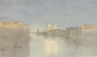 Abendstimmung Am Canale Grande Im Hintergrund S Maria Della Salute
