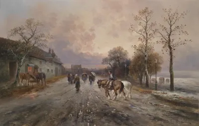 Abendstimmung Uber Einer Dorflandschaft