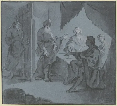 Abraham Bewirtet Die Drei An Einem Tisch Sitzenden Engel Links An Der Tur Lauscht Sara