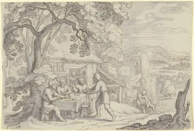 Abraham Bewirtet Die Drei Engel Unter Einem Baum Vor Seinem Haus