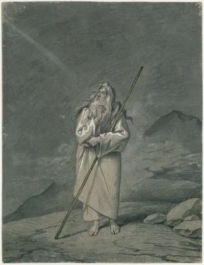 Abraham De Aartsvader Man Met Staf In Desolaat Gebied