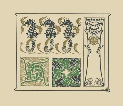 Abstract Design Based On Seahorses Fish Lizards Tiny Leaves