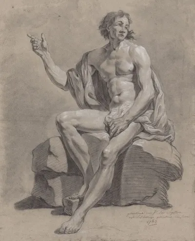 Academic Life Drawing Study Seated Nude Male