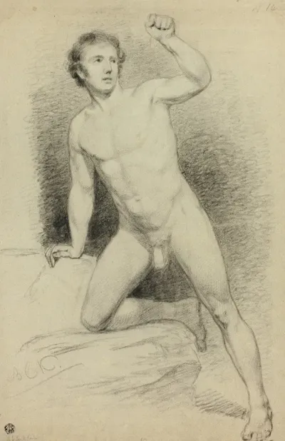 Academic Male Nude Leaning On Platform