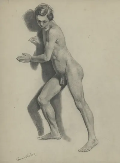 Academic Nude Of A Standing Man Leaning Against A Wall