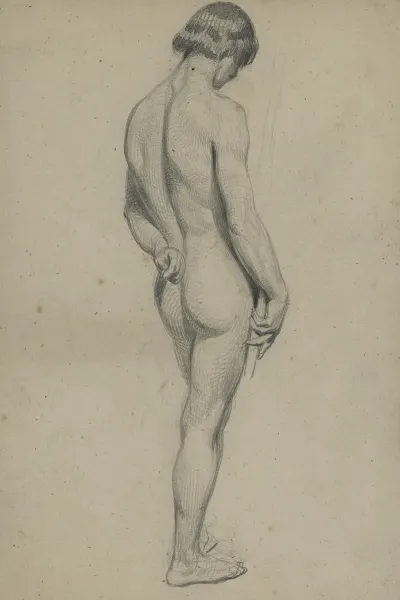Academic Nude Of A Standing Man With A Long Staff