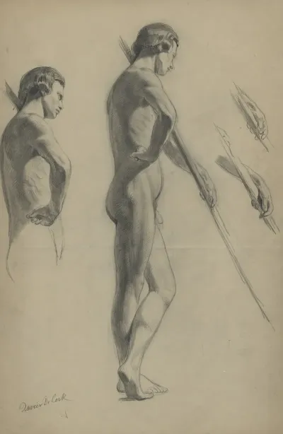 Academic Nude Of A Standing Man With A Long Stick