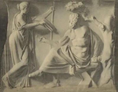 Academic Ornament Study Relief With Two Figures