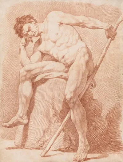 Academy Of A Seated Nude Holding A Staff