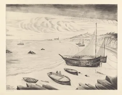 Acht Afgemeerde Schepen Op Een Strand