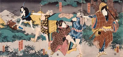Act V Of Series The Storehouse Of Loyal Retainers A Primer With The Characters Hayano Kanpei Shigenji His Wife Okaru Onosada Kuro And Farmer Yoichibei