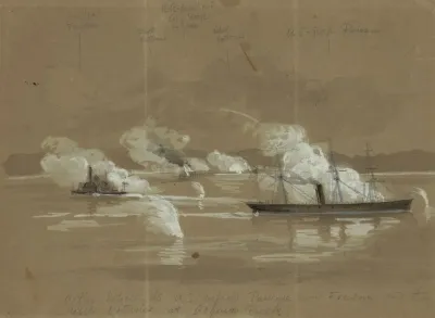 Action Between The U S Vessels Pawnee And Freeborn And The Rebel Batteries At Acquia Creek