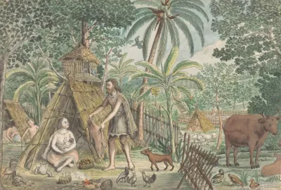 Adam En Eva In Een Utopisch Dorpstafereel