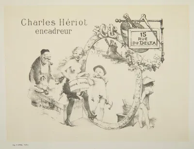 Address Card With New Years Greetings Advertisement For Parisian Framer Charles Heriot