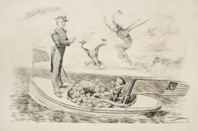 Admiral Dewey Rides In A Boat Called Life Which Is Steered By A Young Boy