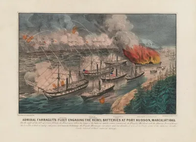 Admiral Farraguts Fleet Engaging The Rebel Batteries At Port Hudson March 14th 1863